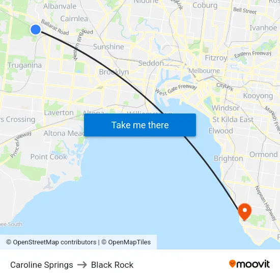 Caroline Springs to Black Rock map