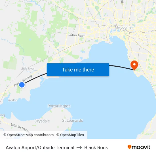Avalon Airport/Outside Terminal to Black Rock map