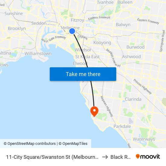 11-City Square/Swanston St (Melbourne City) to Black Rock map