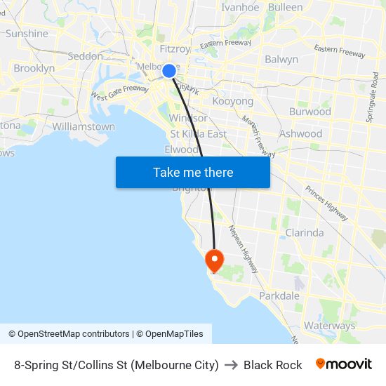 8-Spring St/Collins St (Melbourne City) to Black Rock map