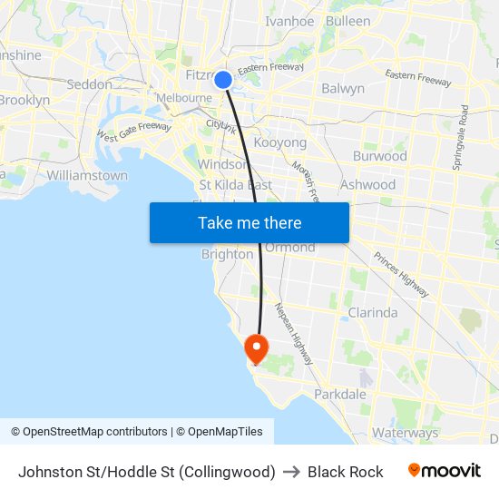 Johnston St/Hoddle St (Collingwood) to Black Rock map