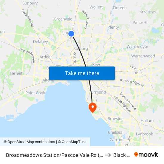 Broadmeadows Station/Pascoe Vale Rd (Broadmeadows) to Black Rock map