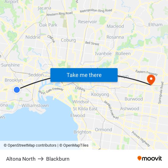 Altona North to Blackburn map