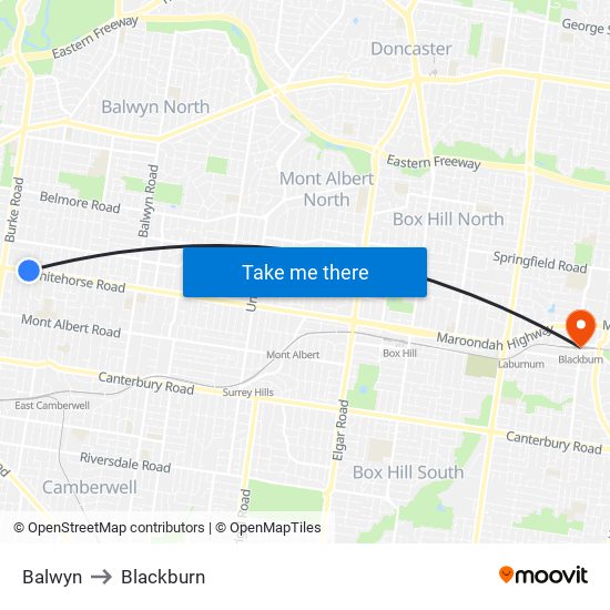 Balwyn to Blackburn map