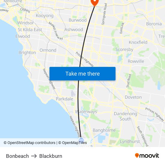 Bonbeach to Blackburn map