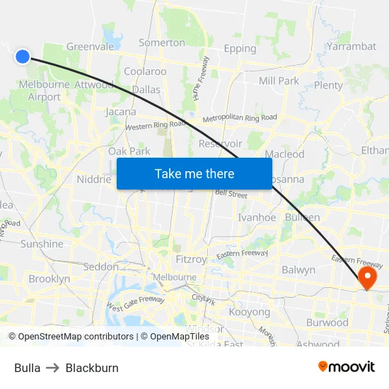 Bulla to Blackburn map