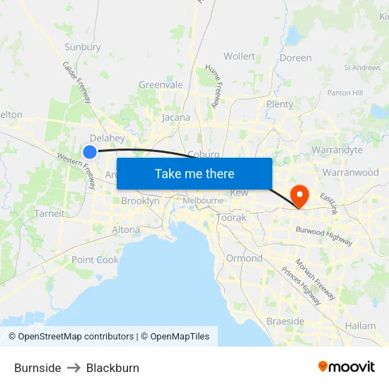 Burnside to Blackburn map