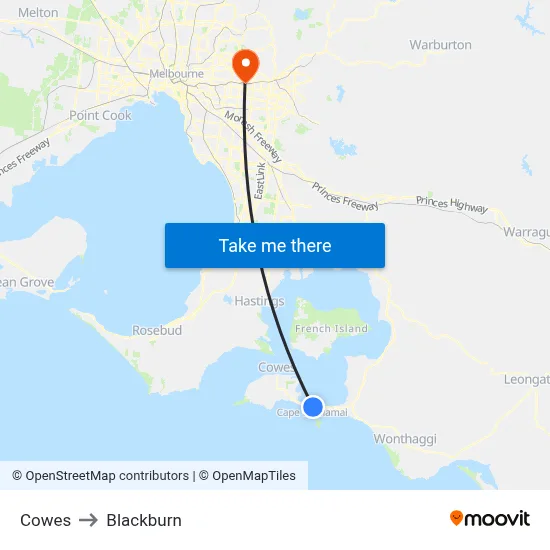 Cowes to Blackburn map