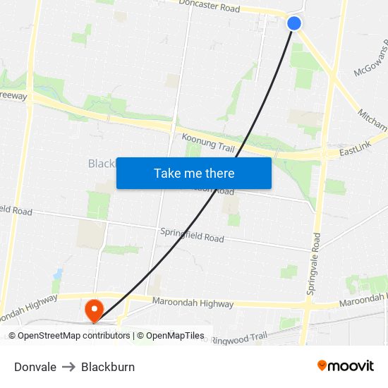 Donvale to Blackburn map