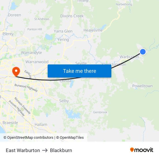 East Warburton to Blackburn map