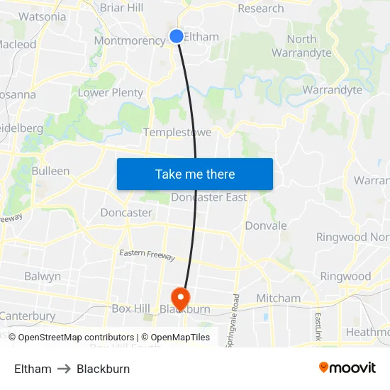 Eltham to Blackburn map