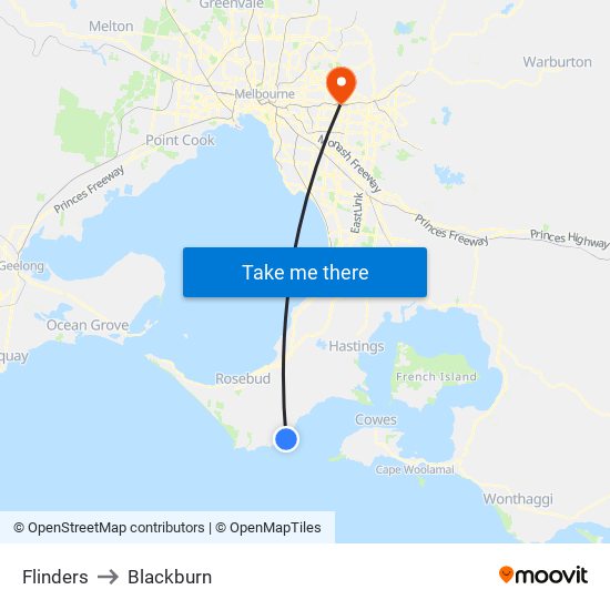 Flinders to Blackburn map