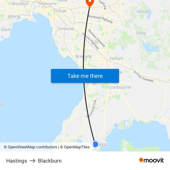 Hastings to Blackburn map