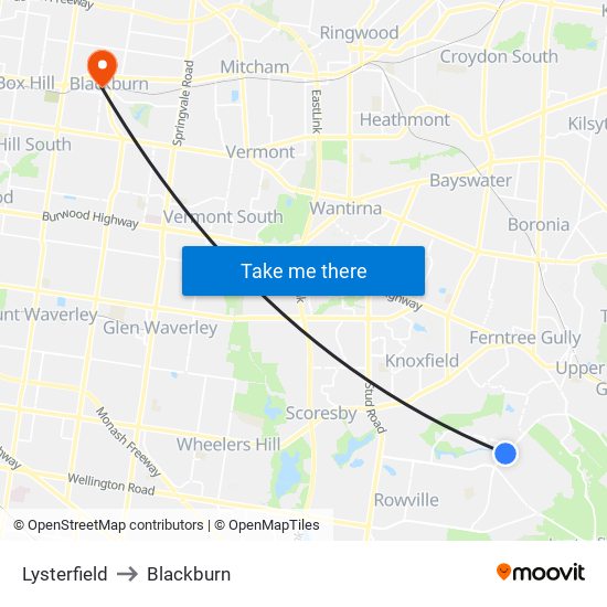 Lysterfield to Blackburn map