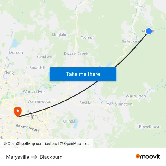 Marysville to Blackburn map