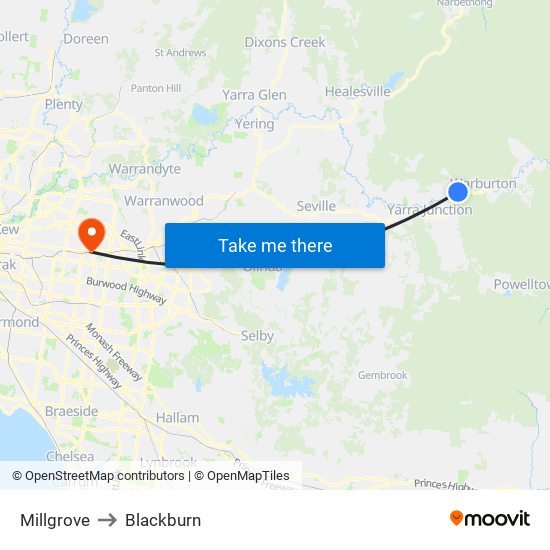 Millgrove to Blackburn map