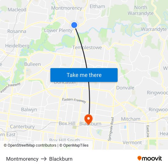 Montmorency to Blackburn map