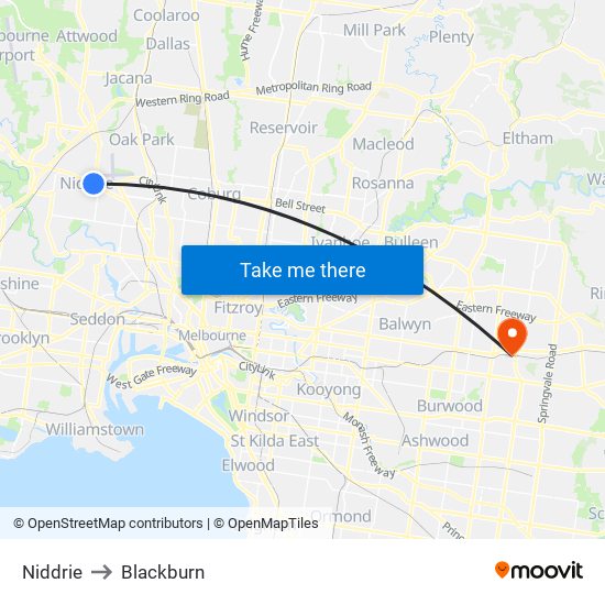 Niddrie to Blackburn map