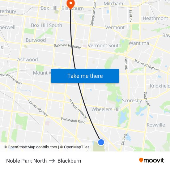 Noble Park North to Blackburn map