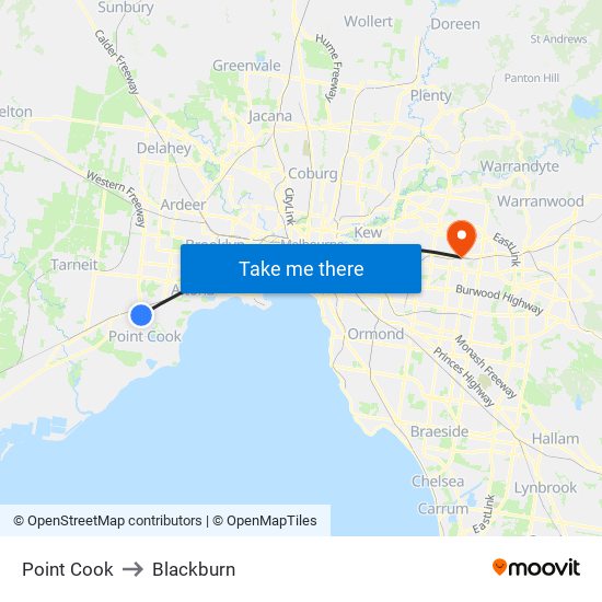 Point Cook to Blackburn map