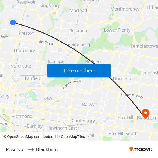 Reservoir to Blackburn map