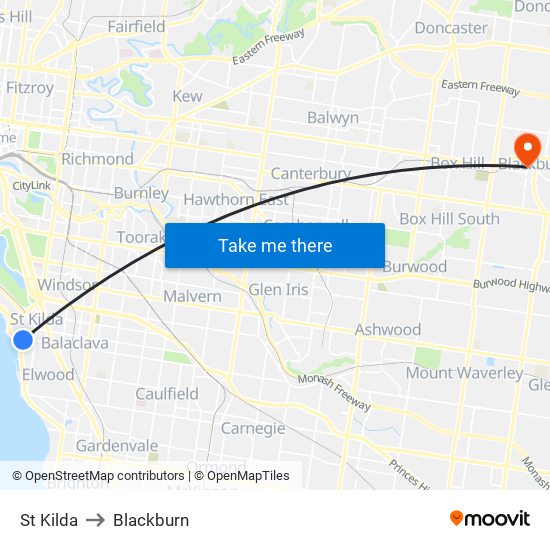 St Kilda to Blackburn map