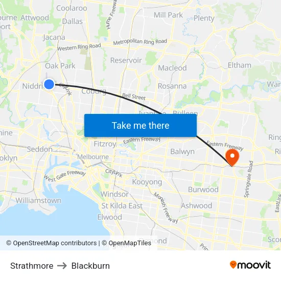 Strathmore to Blackburn map