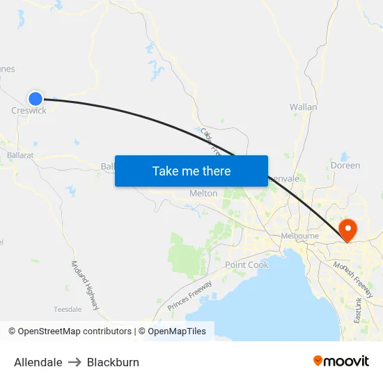 Allendale to Blackburn map