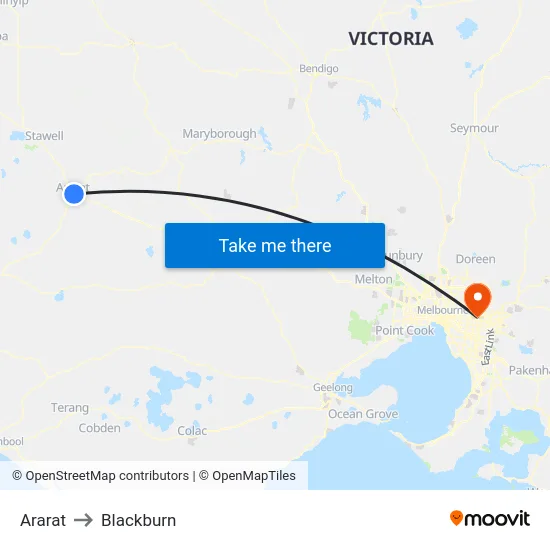 Ararat to Blackburn map