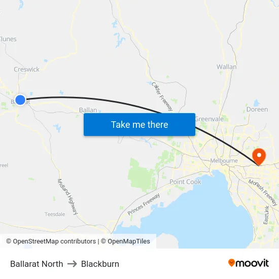 Ballarat North to Blackburn map