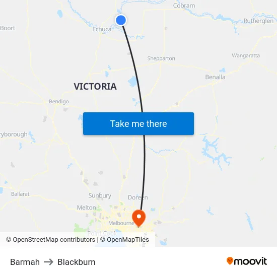 Barmah to Blackburn map