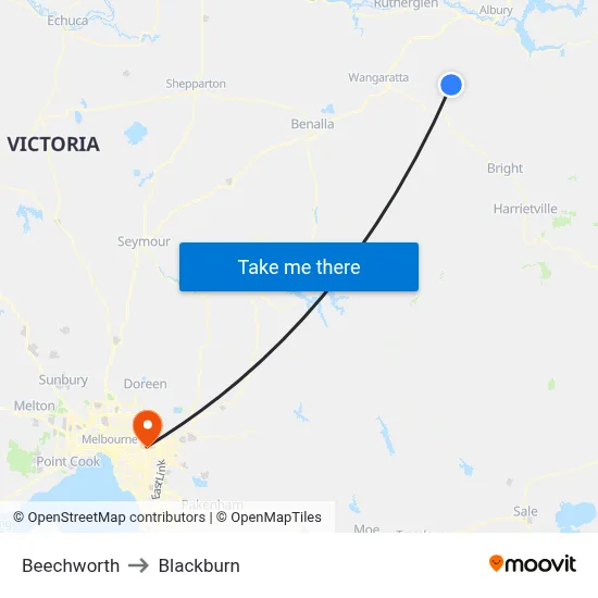 Beechworth to Blackburn map