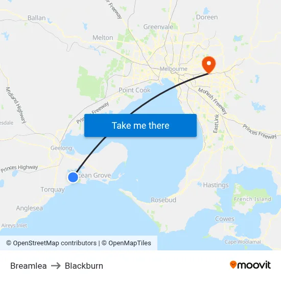 Breamlea to Blackburn map