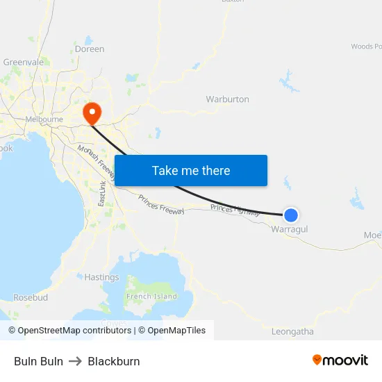 Buln Buln to Blackburn map