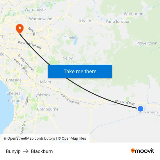 Bunyip to Blackburn map