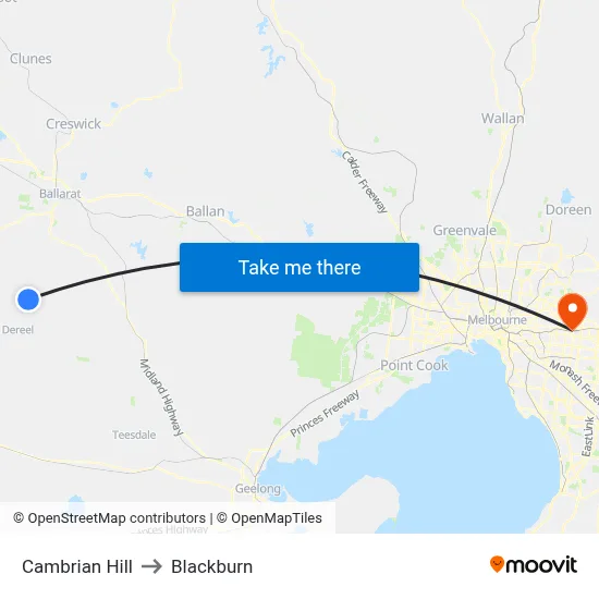 Cambrian Hill to Blackburn map