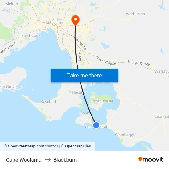 Cape Woolamai to Blackburn map