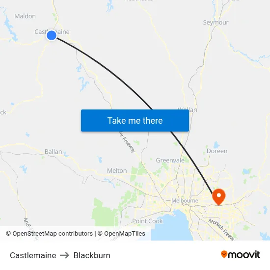 Castlemaine to Blackburn map