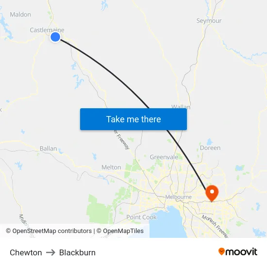 Chewton to Blackburn map
