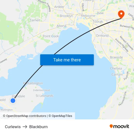 Curlewis to Blackburn map
