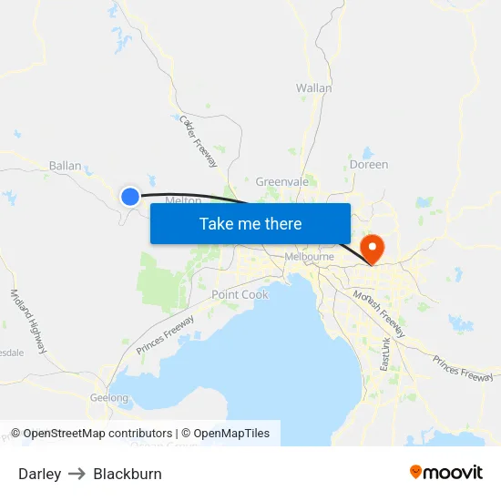 Darley to Blackburn map