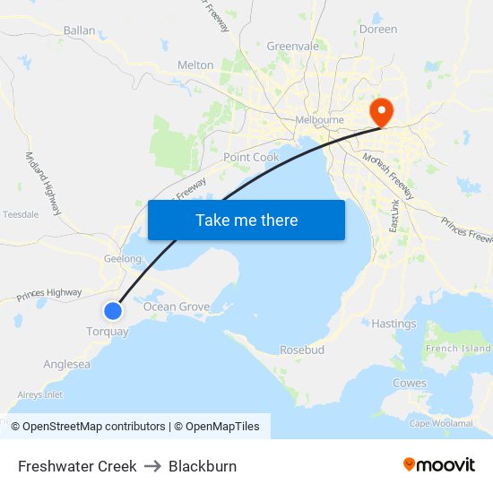 Freshwater Creek to Blackburn map