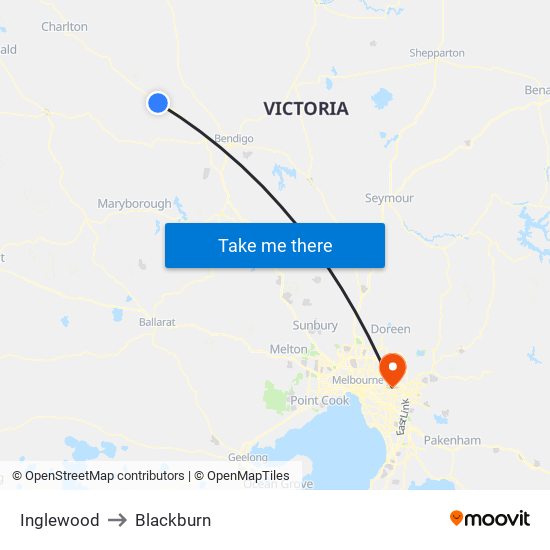 Inglewood to Blackburn map