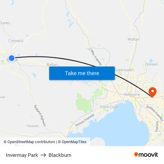 Invermay Park to Blackburn map