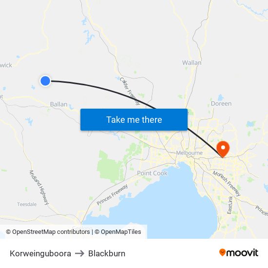 Korweinguboora to Blackburn map