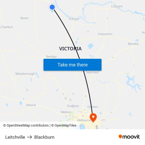 Leitchville to Blackburn map