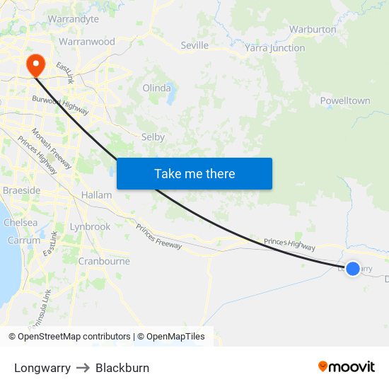 Longwarry to Blackburn map