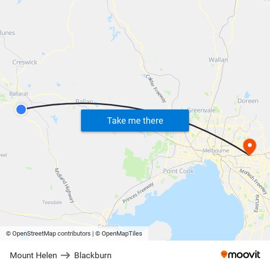 Mount Helen to Blackburn map