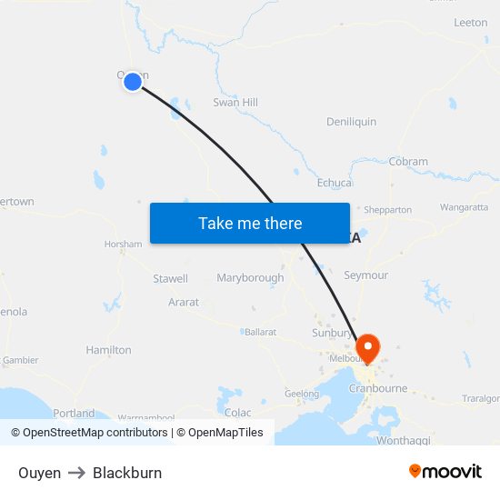 Ouyen to Blackburn map