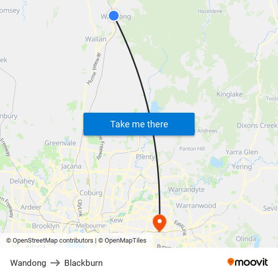 Wandong to Blackburn map